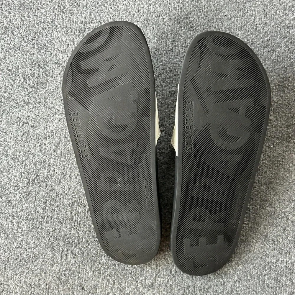 Salvatore Ferragamo Slide Sandals Mens 11 Black White Logo Rubber Gancini